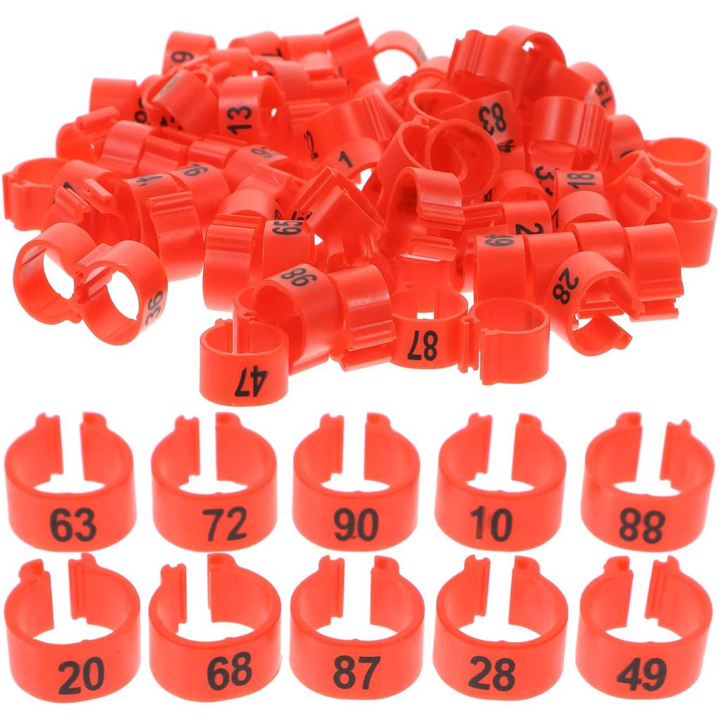 Foot ring with Tag Number for Pigeon-Size 8mm, Open round shape Plastic Ring-Multicolor. 25 Pcs